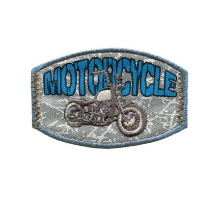 Nášivka štítok Motorcycle, nažehľovacia, šedá/modrá/biela