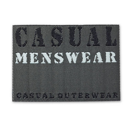 Nášivka džínsový štítok Casual Menswear, obdĺžnik, nažehľovací, čierna